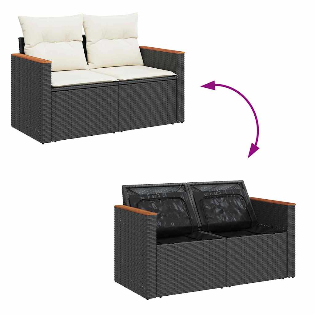 Havesofa Sæt med pude 13 pcs Sort polyrattan