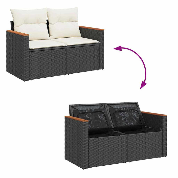 Havesofa Sæt med pude 13 pcs Sort polyrattan