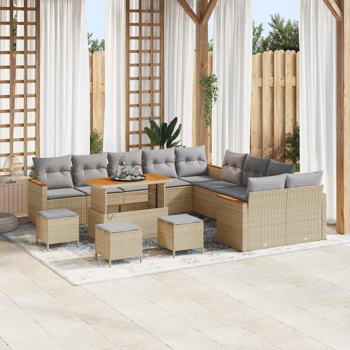 Havesofa Sæt med pude 18 pcs Beige og lys grå polyrattan