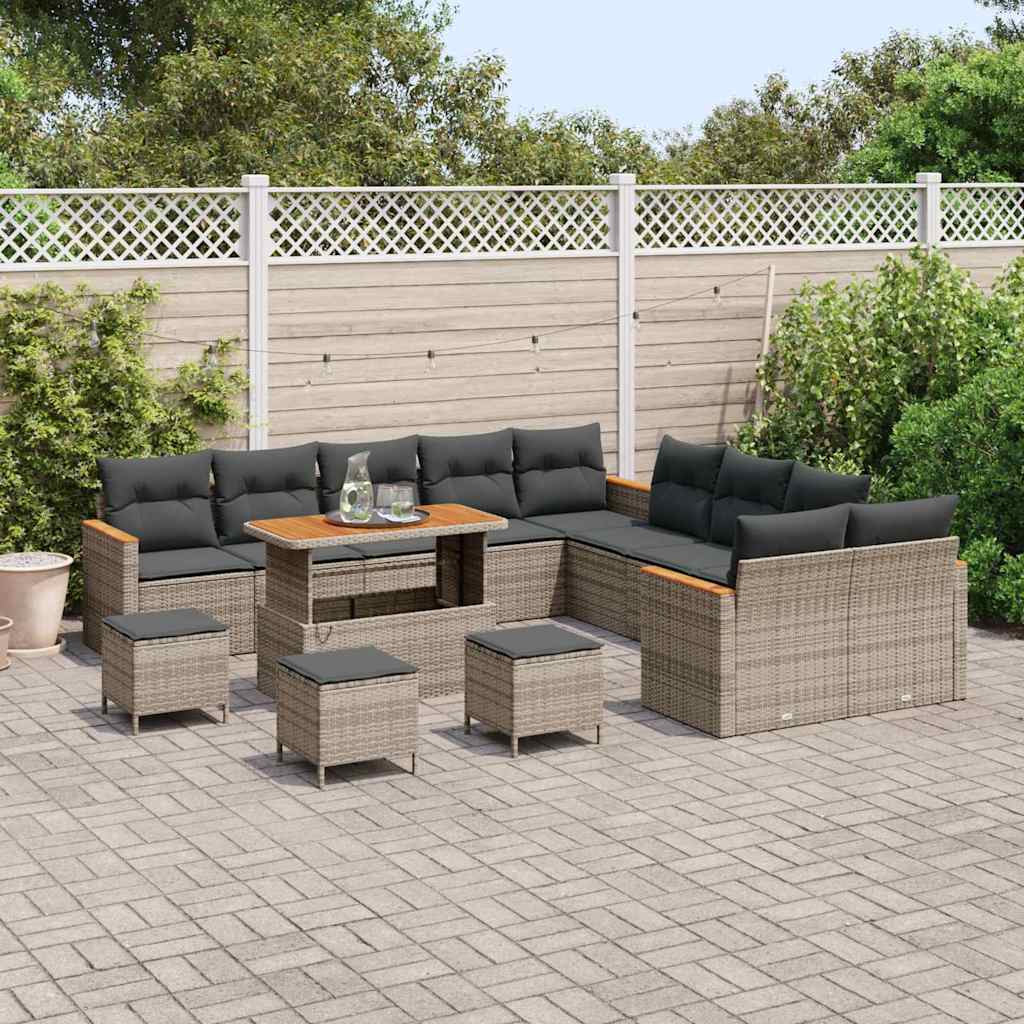 Havesofa Sæt med pude 18 pcs Grå polyrattan