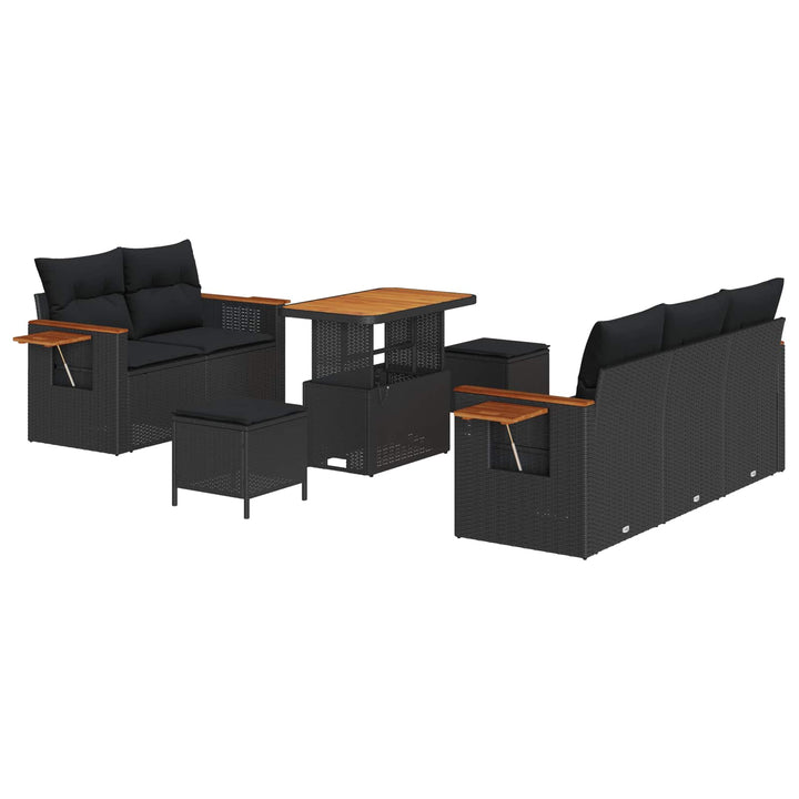 Havesofa Sæt med pude 10 pcs Sort polyrattan