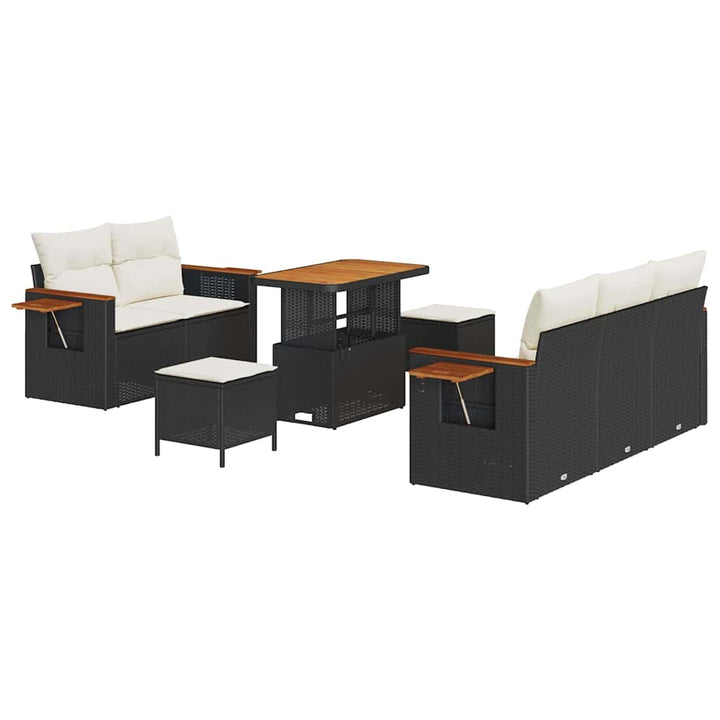 Havesofa Sæt med pude 10 pcs Sort og Cream polyrattan