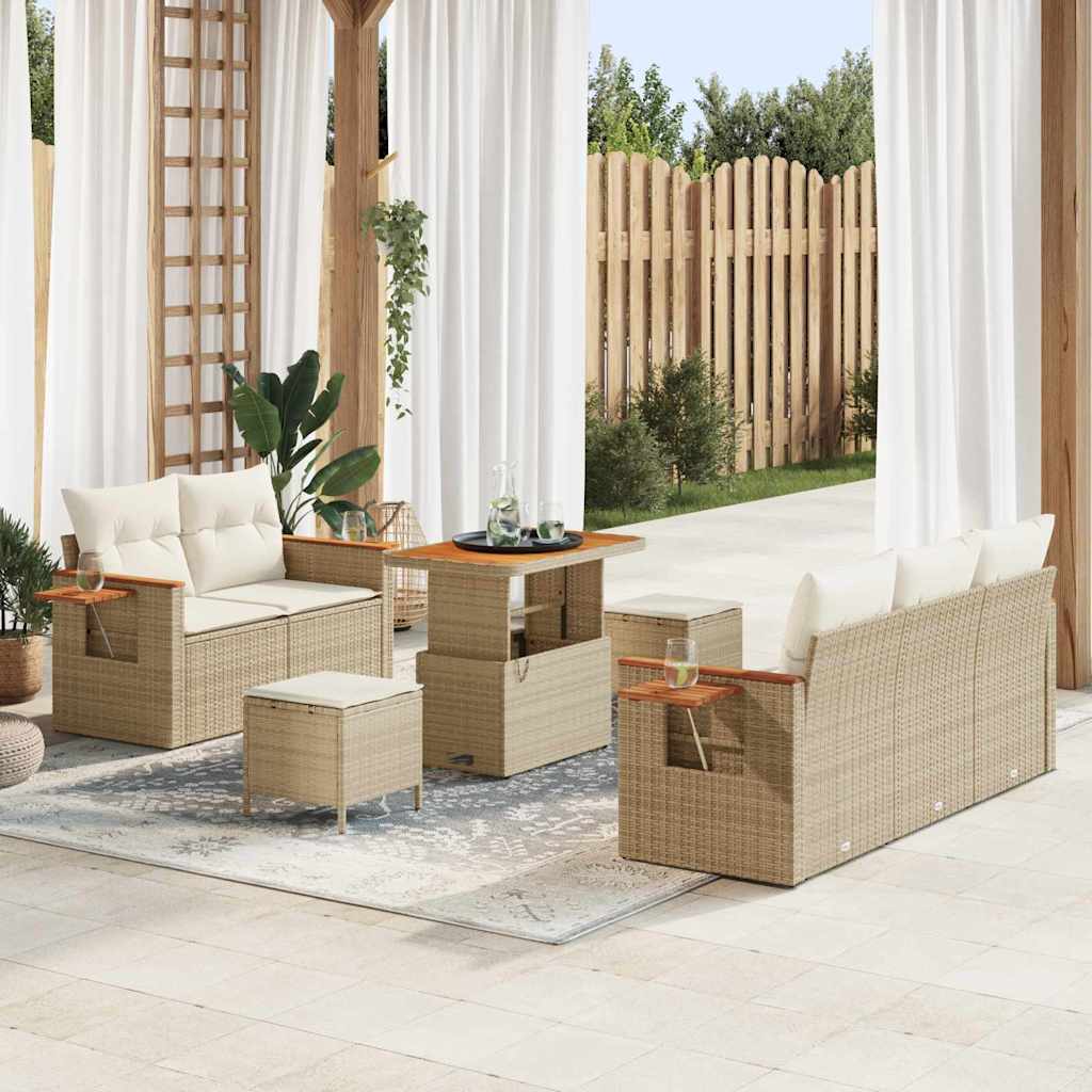 Havesofa Sæt 10 stk. 7-Antal sæder Beige og creme polyrattan