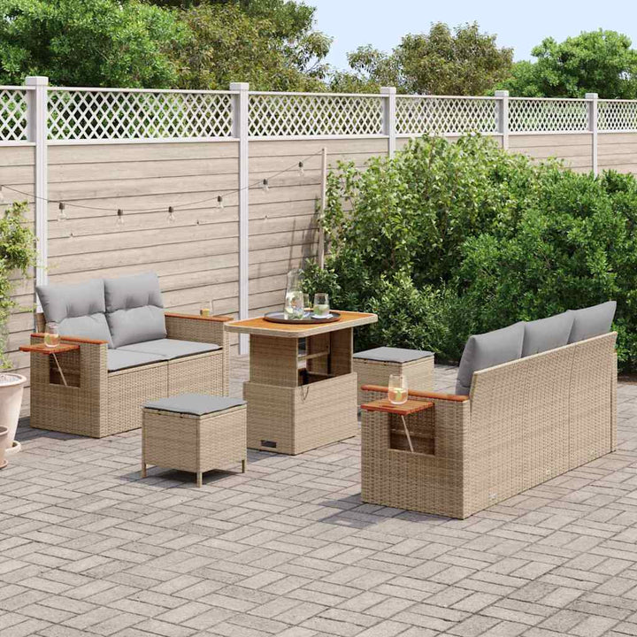 Havesofa Sæt med pude 10 pcs Beige og lys grå polyrattan
