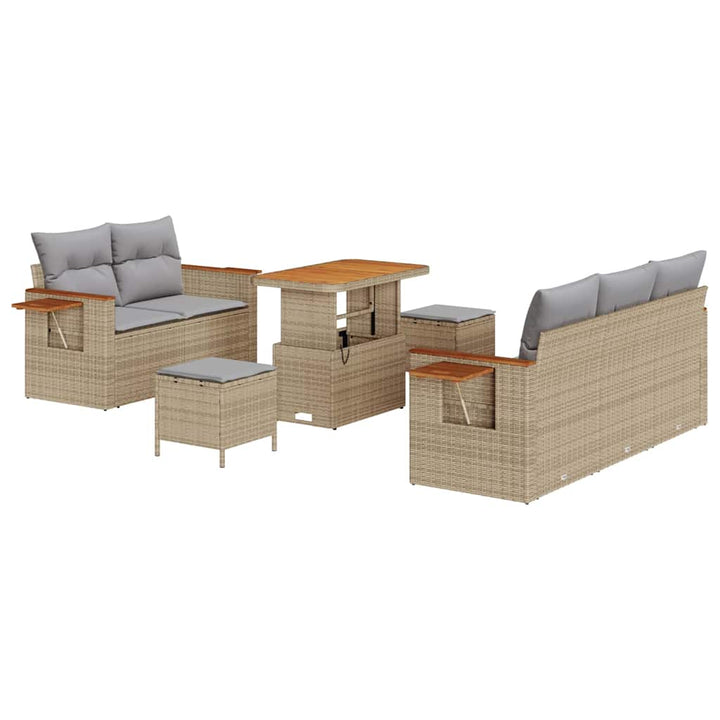 Havesofa Sæt med pude 10 pcs Beige og lys grå polyrattan