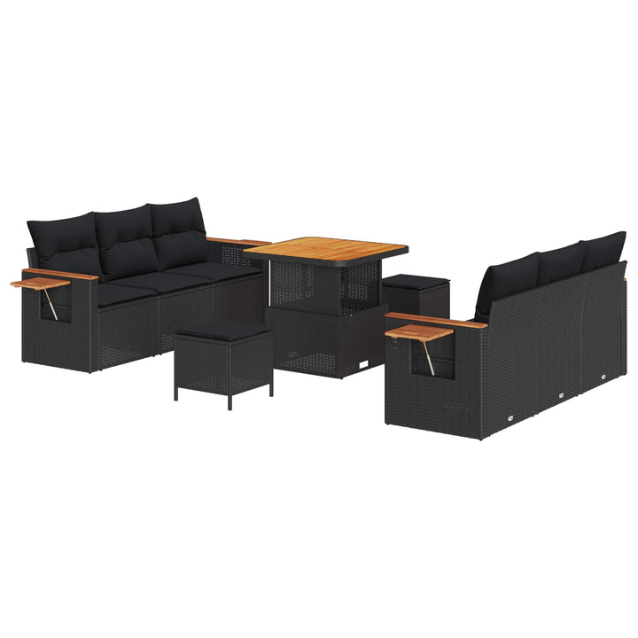 Havesofa Sæt med pude 11 pcs Sort polyrattan