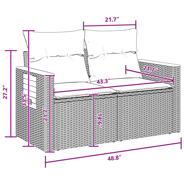 Havesofa Sæt med pude 11 pcs Sort polyrattan