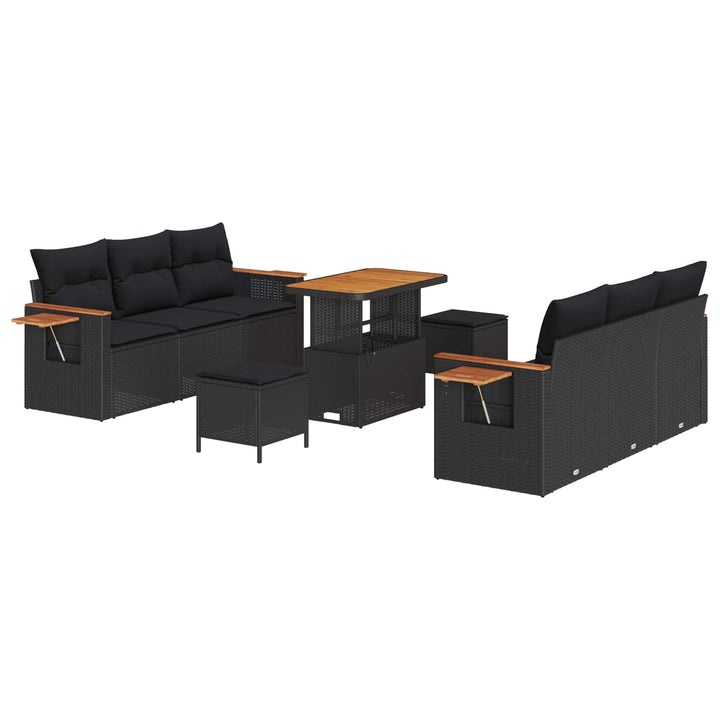 Havesofa Sæt med pude 11 pcs Sort polyrattan