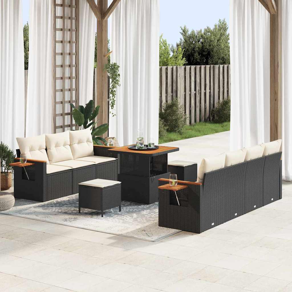 Havesofa Sæt med pude 13 pcs Sort og Cream polyrattan