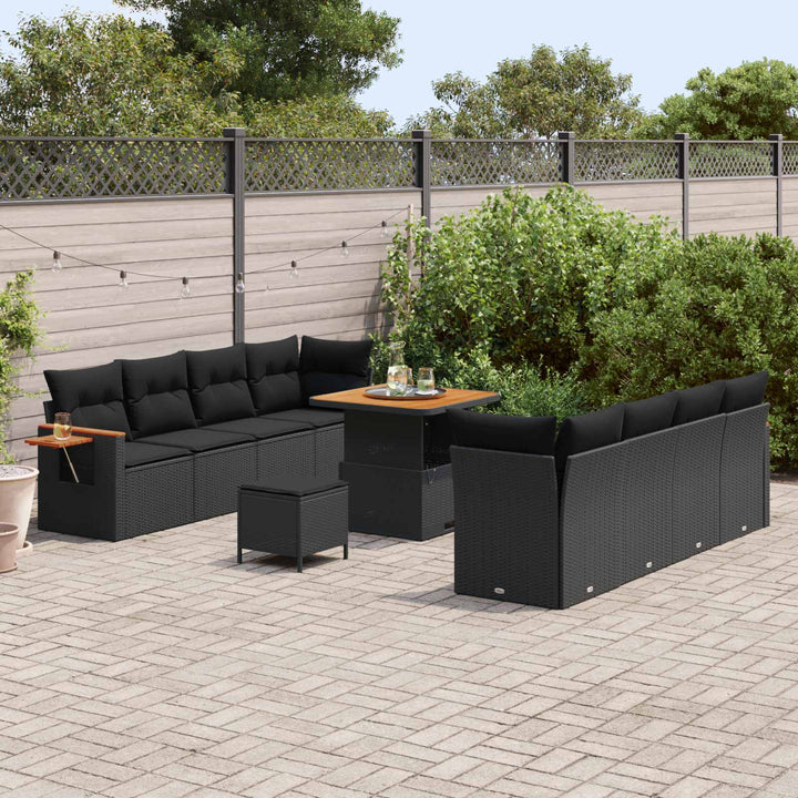 Havesofa Sæt med pude 12 pcs Sort polyrattan
