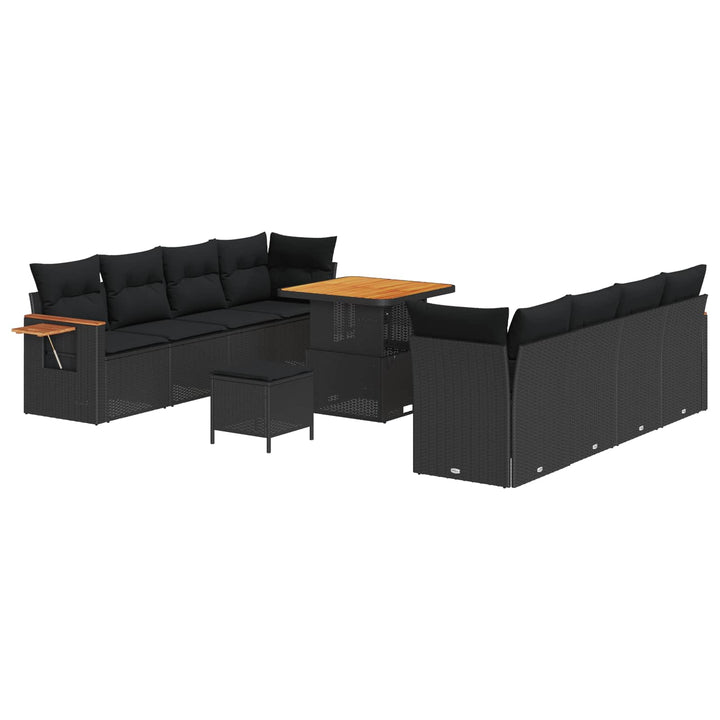 Havesofa Sæt med pude 12 pcs Sort polyrattan