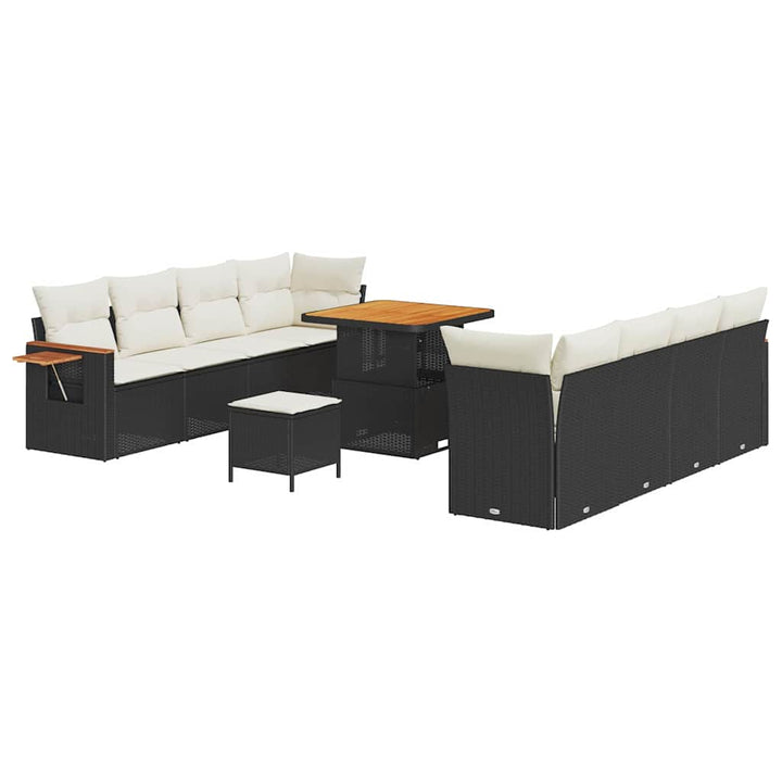 Havesofa Sæt med pude 12 pcs Sort og Cream polyrattan