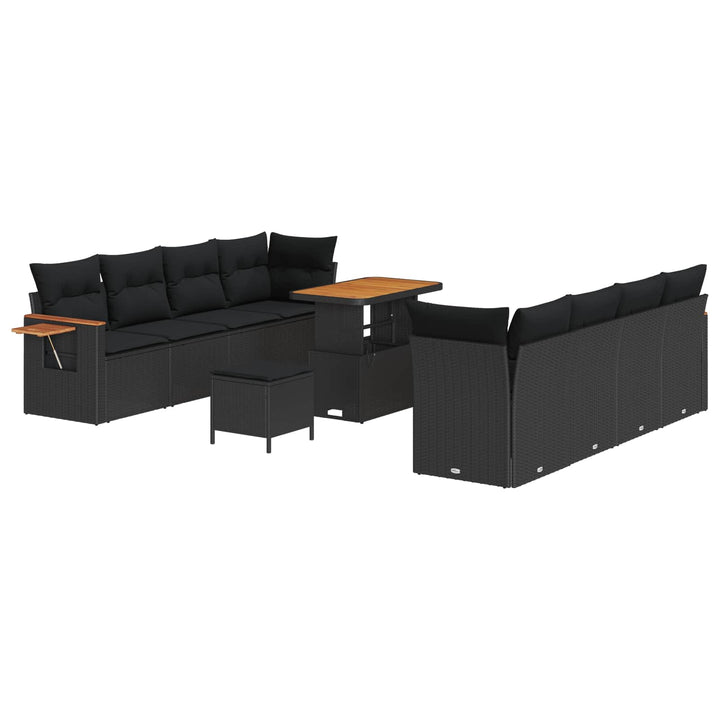 Havesofa Sæt med pude 12 pcs Sort polyrattan