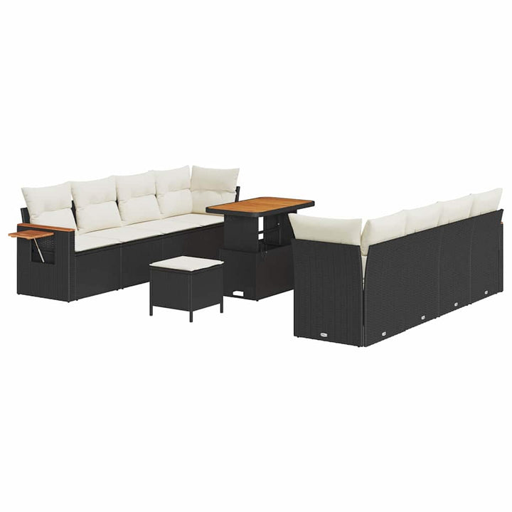 Havesofa Sæt med pude 12 pcs Sort og Cream polyrattan