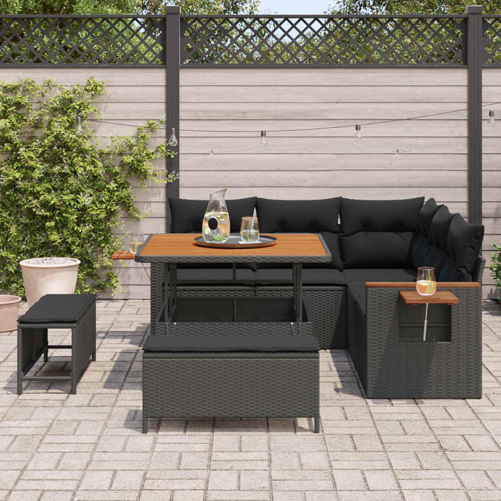 Havesofa Sæt 9 stk. 8-Antal sæder Sort polyrattan