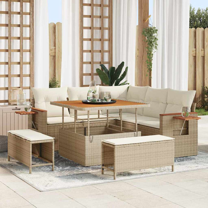 Havesofa Sæt 9 stk. 8-Antal sæder Beige og creme polyrattan