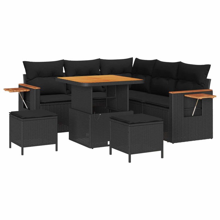Havesofa Sæt med pude 9 pcs Sort polyrattan