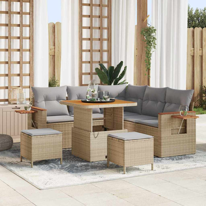 Havesofa Sæt 9 stk. 8-Antal sæder Beige og lys grå polyrattan