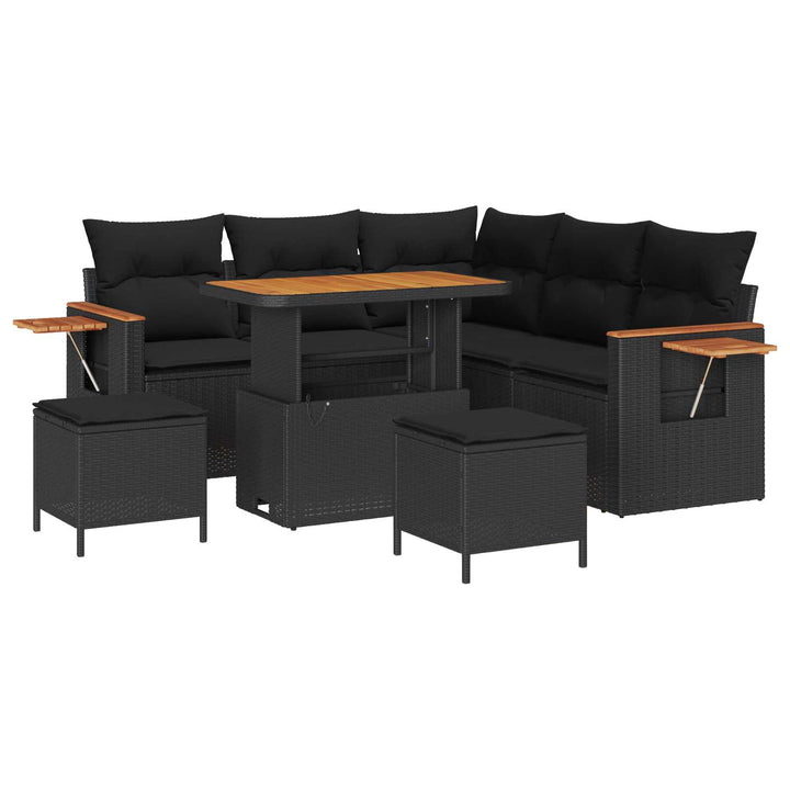 Havesofa Sæt med pude 9 pcs Sort polyrattan