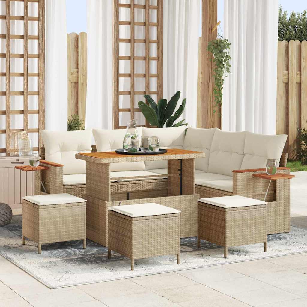 Havesofa Sæt 10 stk. 9-Antal sæder Beige og creme polyrattan