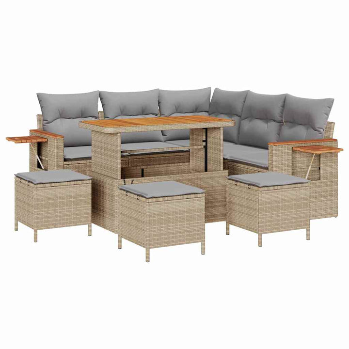 Havesofa Sæt med pude 10 pcs Beige og lys grå polyrattan