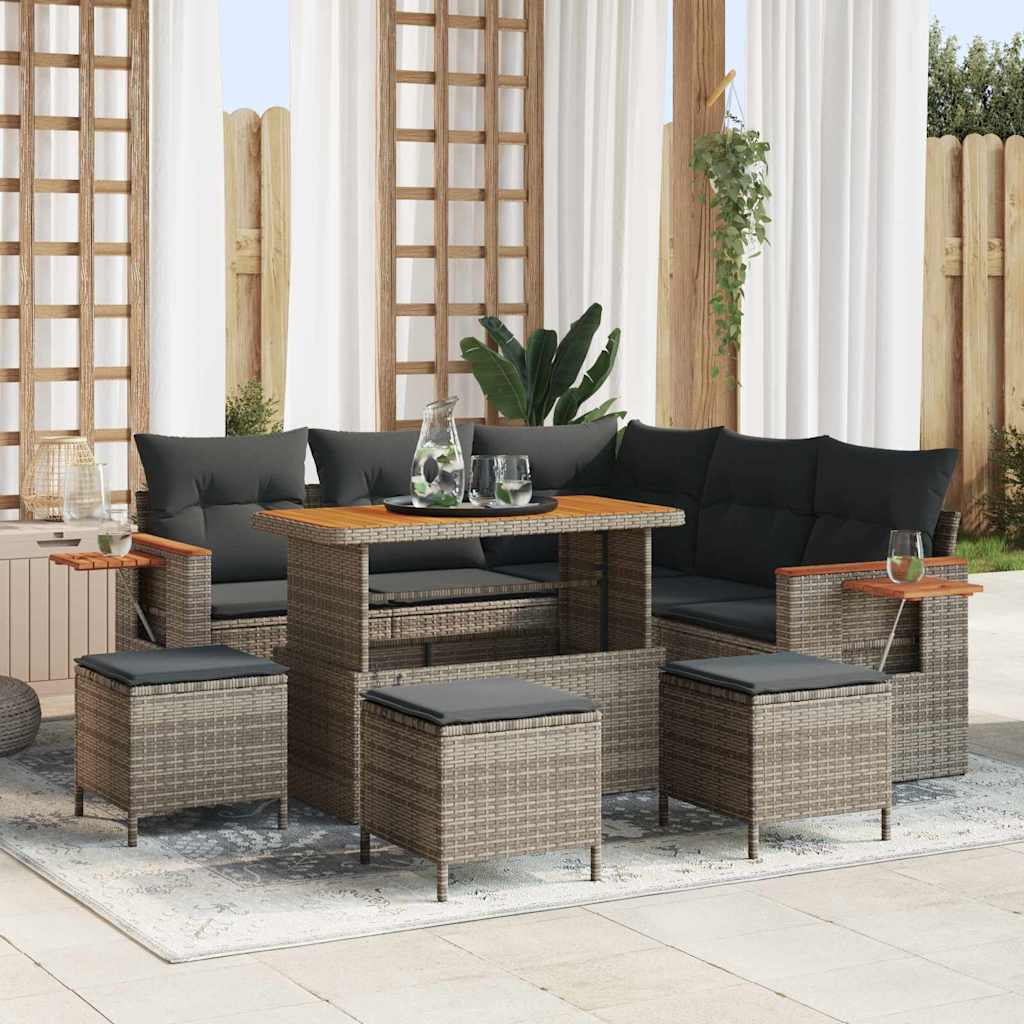 Havesofa Sæt med pude 10 pcs Grå polyrattan