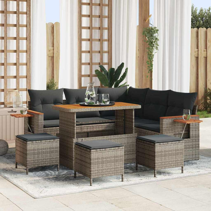 Havesofa Sæt med pude 10 pcs Grå polyrattan