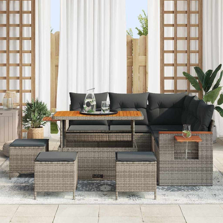Havesofa Sæt med pude 10 pcs Grå polyrattan