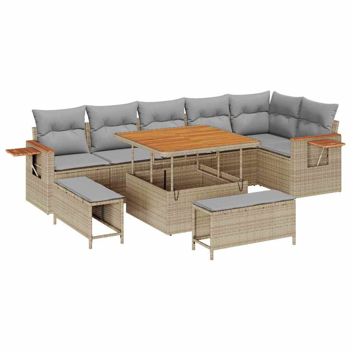 Havesofa Sæt med pude 11 pcs Beige og lys grå polyrattan