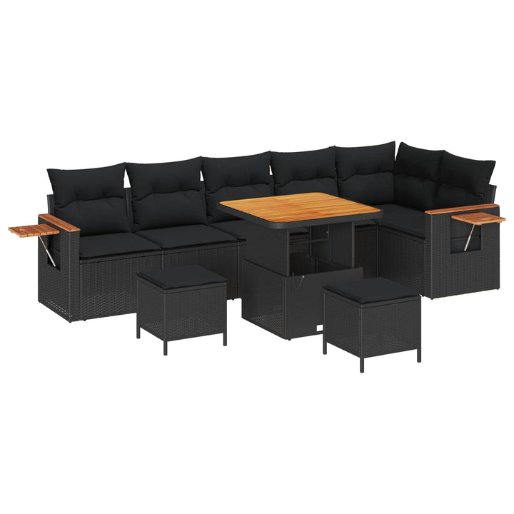 Havesofa Sæt med pude 11 pcs Sort polyrattan