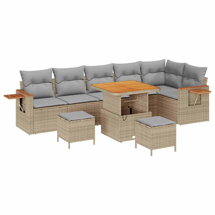 Havesofa Sæt 11 stk. 9-Antal sæder Beige og lys grå polyrattan