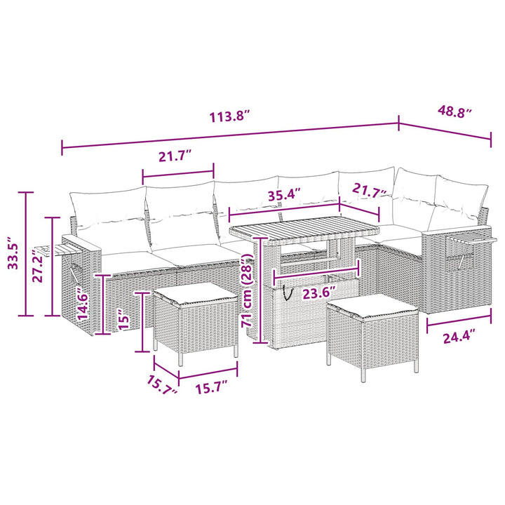 Havesofa Sæt med pude 11 pcs Sort polyrattan