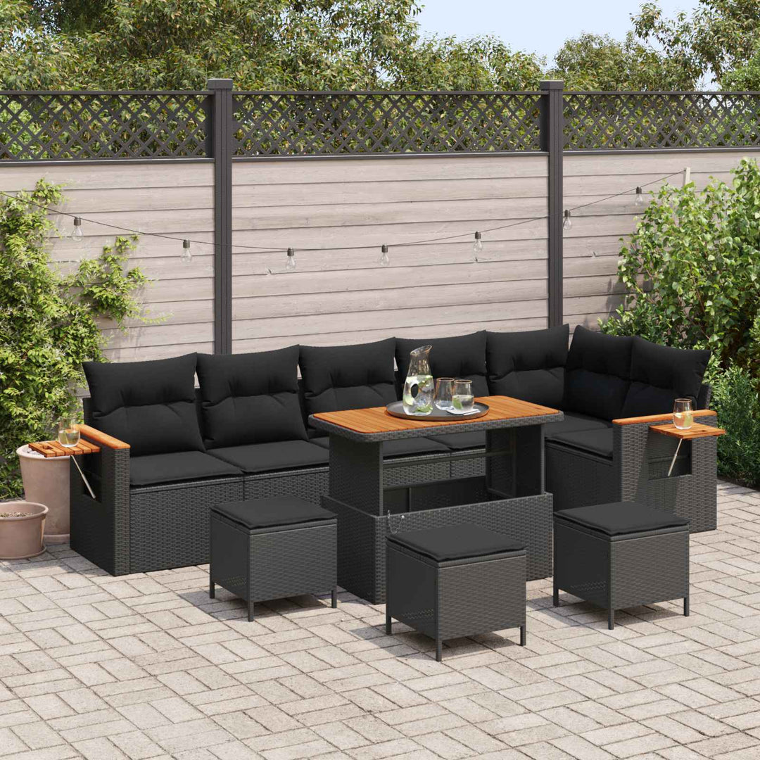 Havesofa Sæt 12 stk. 8-Antal sæder Sort polyrattan