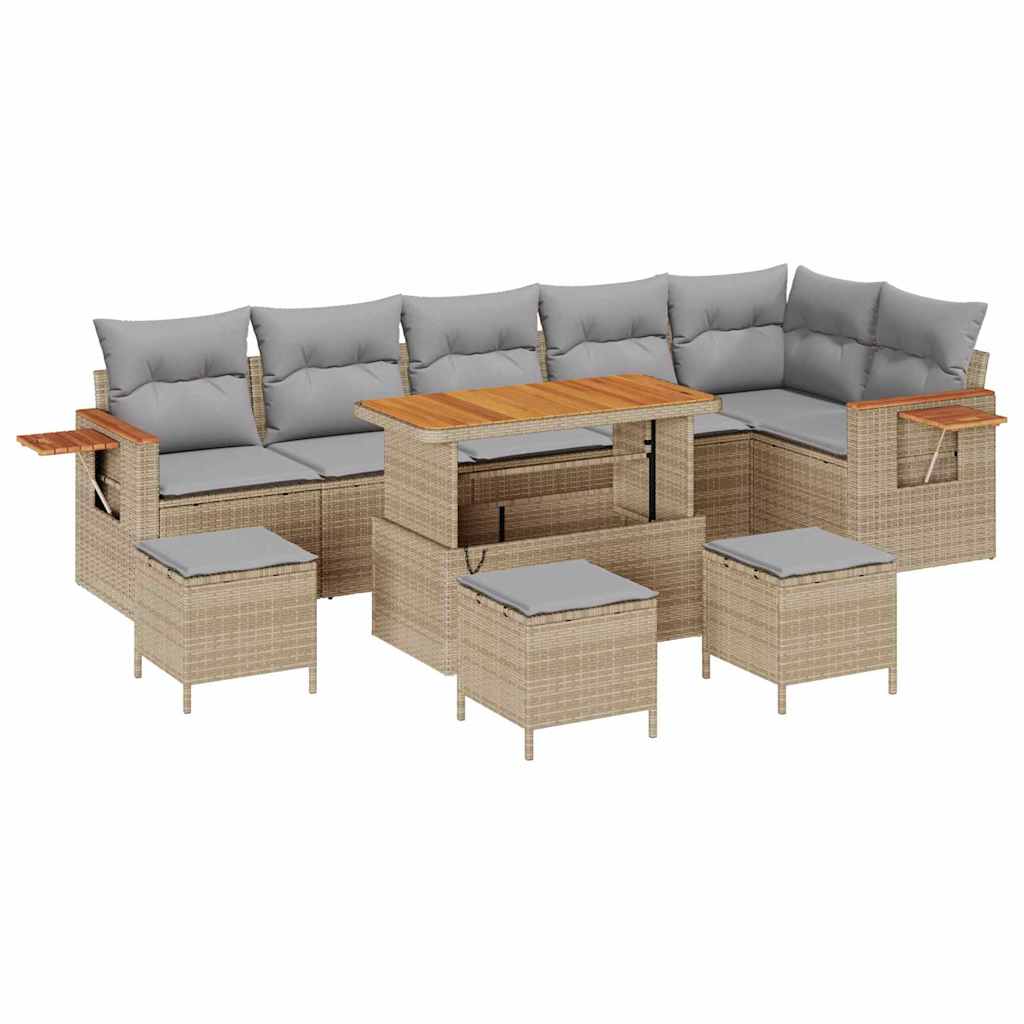 Havesofa Sæt med pude 12 pcs Beige og lys grå polyrattan