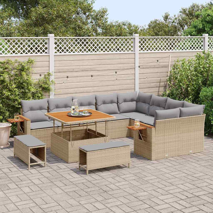 Havesofa Sæt med pude 13 pcs Beige og lys grå polyrattan
