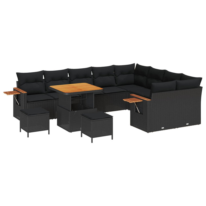 Havesofa Sæt med pude 13 pcs Sort polyrattan