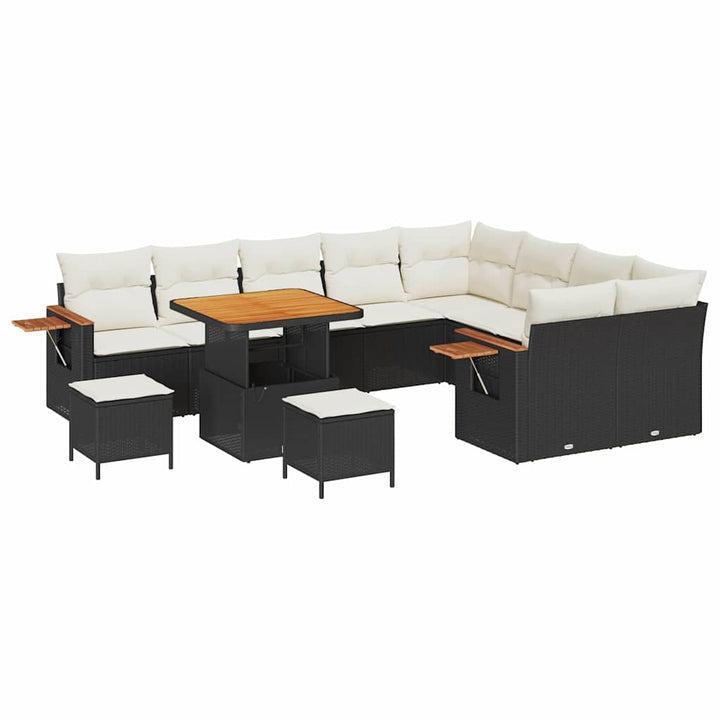 Havesofa Sæt med pude 13 pcs Sort og Cream polyrattan