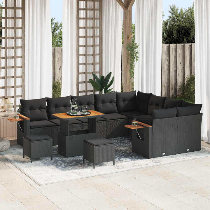 Havesofa Sæt med pude 13 pcs Sort polyrattan