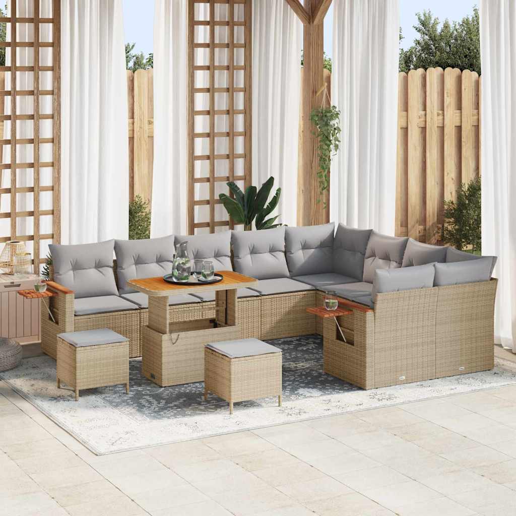 Havesofa Sæt med pude 13 pcs Beige og lys grå polyrattan