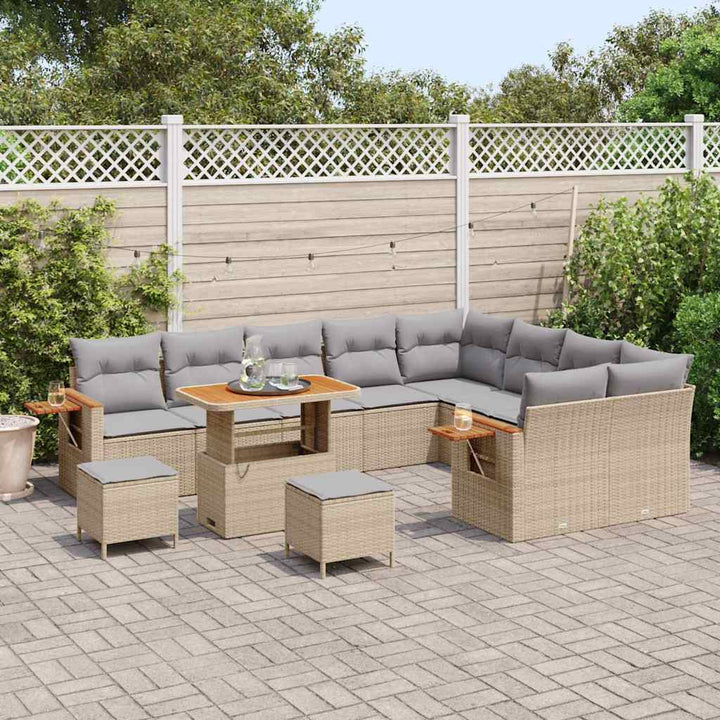 Havesofa Sæt med pude 13 pcs Beige og lys grå polyrattan