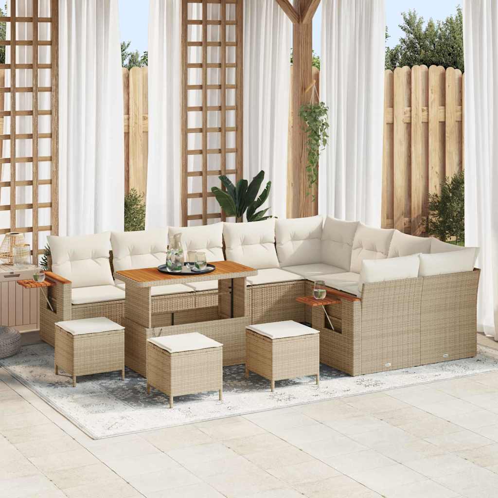 Havesofa Sæt 14 stk. 10-Antal sæder Beige og creme polyrattan