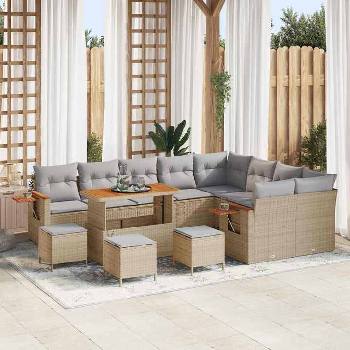 Havesofa Sæt med pude 14 pcs Beige og lys grå polyrattan