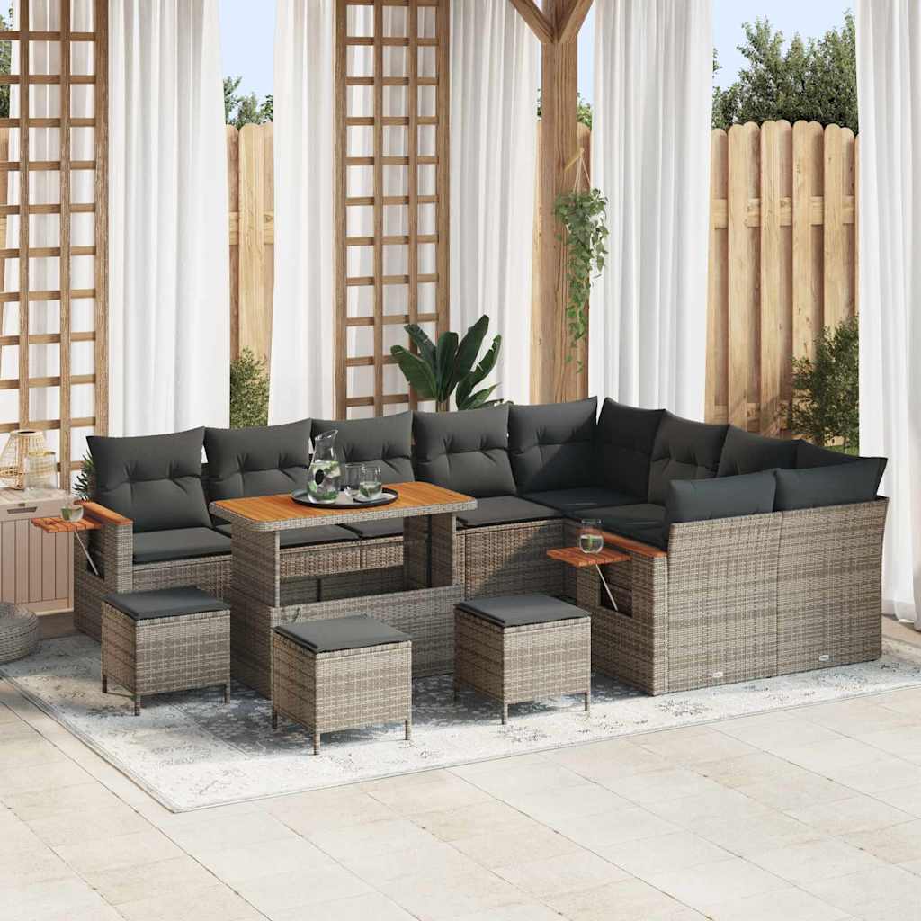 Havesofa Sæt med pude 14 pcs Grå polyrattan