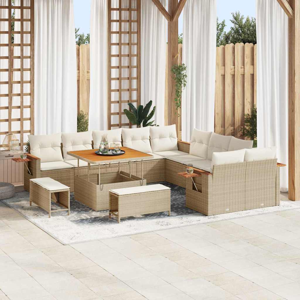 Havesofa Sæt med pude 17 pcs Beige og creme polyrattan