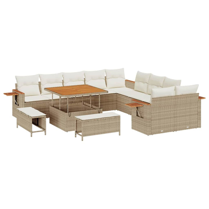 Havesofa Sæt med pude 17 pcs Beige og creme polyrattan