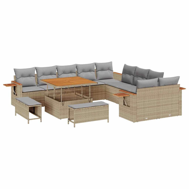 Havesofa Sæt med pude 17 pcs Beige og lys grå polyrattan