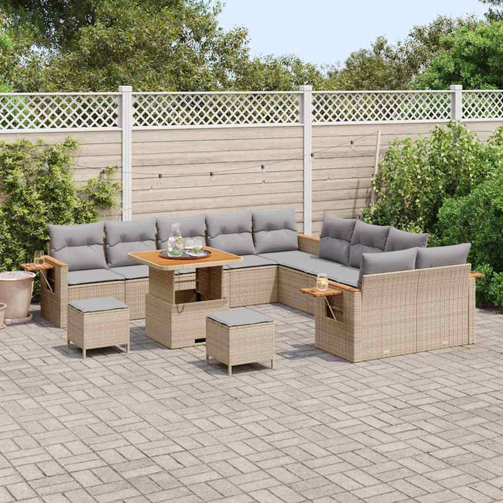 Havesofa Sæt med pude 17 pcs Beige og lys grå polyrattan