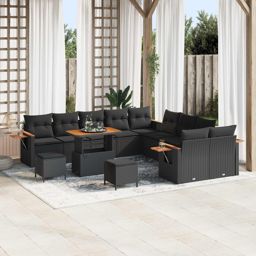Havesofa Sæt med pude 17 pcs Sort polyrattan