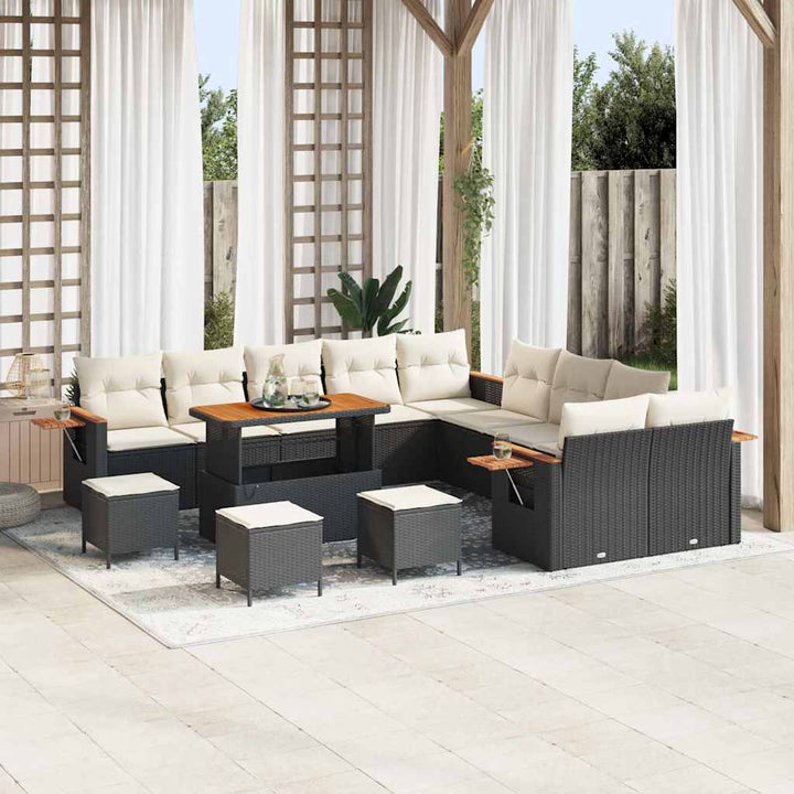 Havesofa Sæt med pude 18 pcs Sort og Cream polyrattan