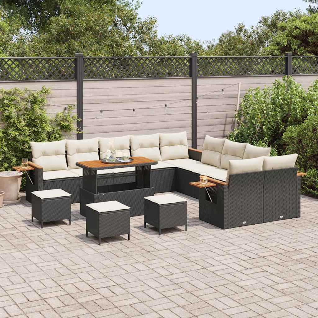 Havesofa Sæt med pude 18 pcs Sort og Cream polyrattan
